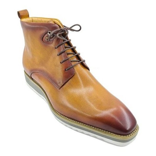 Carrucci SHOES Carrucci Mens Cognac Burnished Lace-Up Boot