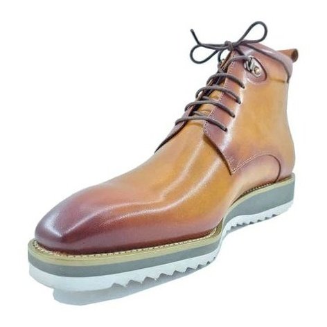 Carrucci SHOES Carrucci Mens Cognac Burnished Lace-Up Boot