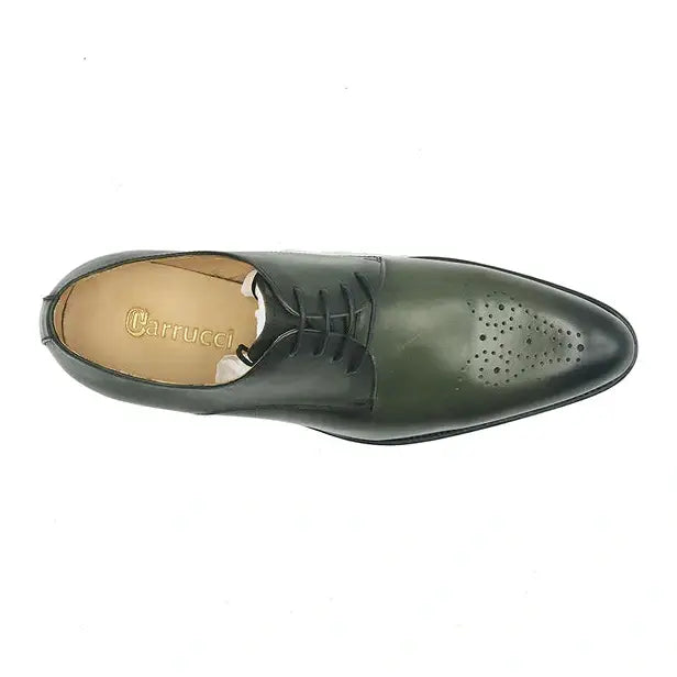 Carrucci Men's Genuine Leather Olive Green Lace Up Oxford Dress Shoes