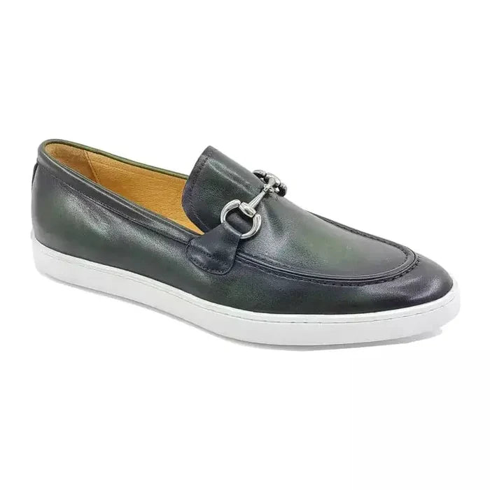 Carrucci SHOES Carrucci Mens Olive Green Fashion Sneaker With Buckle Casual Shoes