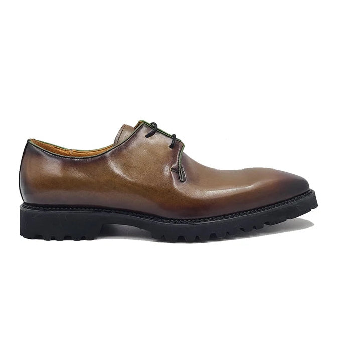 Carrucci Mens Olive Green Lace-up Oxford Leather Dress Shoes With Lug Sole