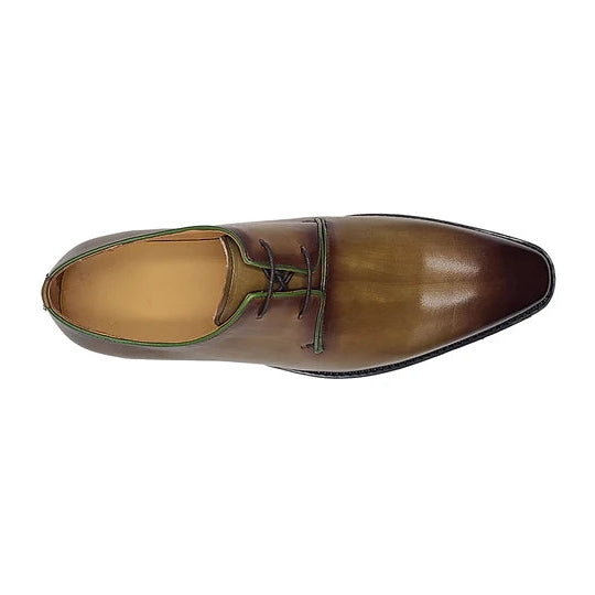 Carrucci Mens Olive Green Lace-up Oxford Leather Dress Shoes With Lug Sole