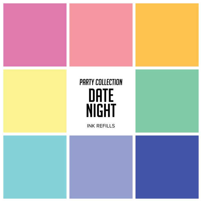 Catherine Pooler - Party Collection Date Night - Reinkers/Refills. This bright and highly-saturated family of inks will slot in perfectly with other Select Catching Rays, Chiffon, Cummerbund, Do-Si-Do, Drive-In, In The Park, Pucker Up, Serenade from the drop down. Each Sold Separately. Available at Embellishaway.ca in Bowmanville Ontario Canada.