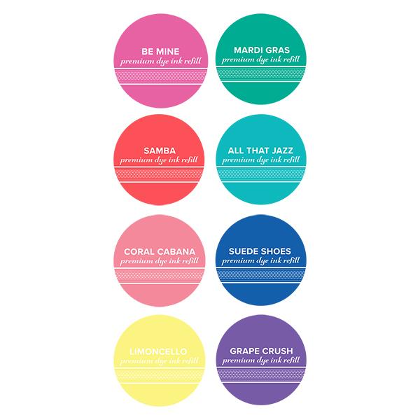 Catherine Pooler - Spa Collection - Carnivale Refills/Reinkers. The Carnivale Collection has 8 gorgeous vibrant ink refill colors. Select All That Jazz, Be Mine, Coral Cabana, Grape Crush, Limoncello, Mardi Gras, Samba, Suede Shoes from the drop down. Each Sold Separately. Available at Embellish Away located in Bowmanville Ontario Canada.