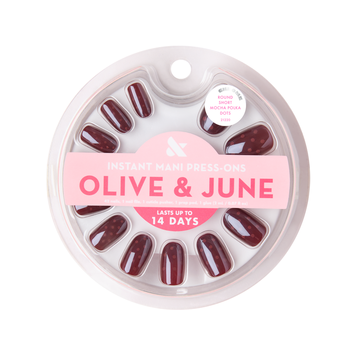 Cherry Mocha Polka Dots - Press-On | Short | Round