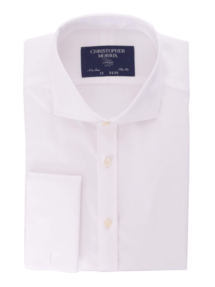 Christopher Morris Men's 100% Cotton Non-Iron White Slim Fit French Cuff Spread Collar Dress Shirt