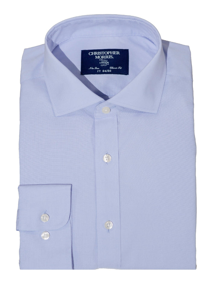 Christopher Morris Mens Blue Cotton Stretch Classic Fit Wrinkle Free Dress Shirt - The Suit Depot