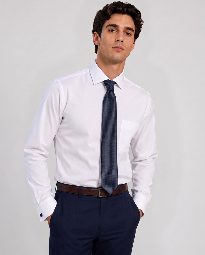 Christopher Morris Solid White Classic Fit Cotton Spread Collar Non-Iron French Cuff Dress Shirt