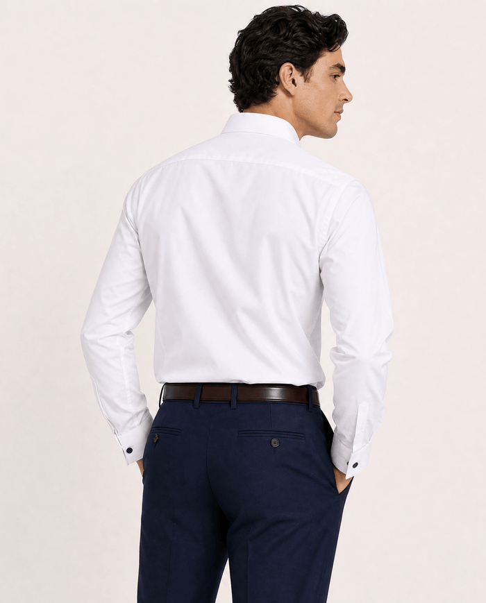Christopher Morris Solid White Classic Fit Cotton Spread Collar Non-Iron French Cuff Dress Shirt