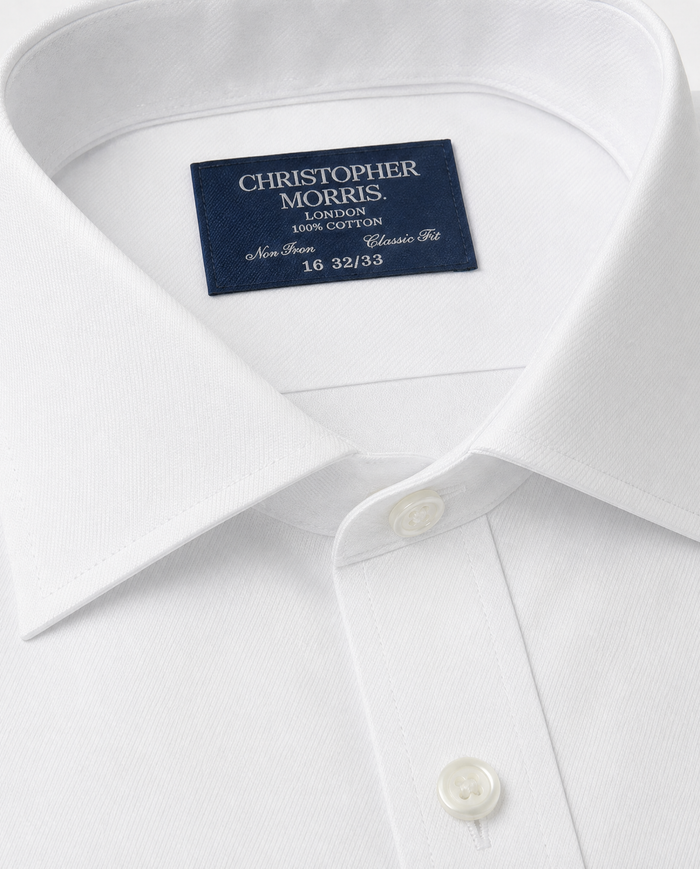 Christopher Morris Solid White Classic Fit Cotton Spread Collar Non-Iron French Cuff Dress Shirt