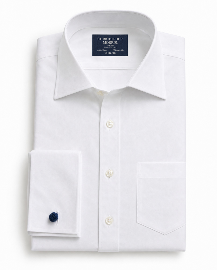 Christopher Morris Solid White Classic Fit Cotton Spread Collar Non-Iron French Cuff Dress Shirt