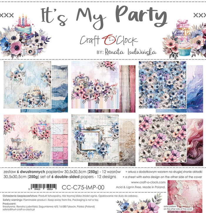 Craft O'Clock - 12X12 Paper Pad - It's My Party. Available at Embellish away located in Bowmanville Ontario Canada.