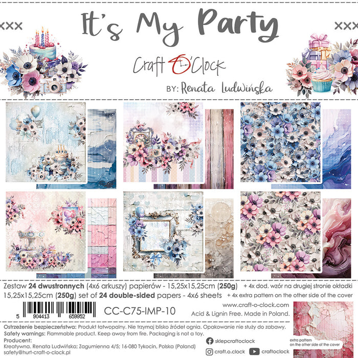 Craft O'Clock - 6X6 Paper Pad - It's My Party. Available at Embellish Away located in Bowmanville Ontario Canada.