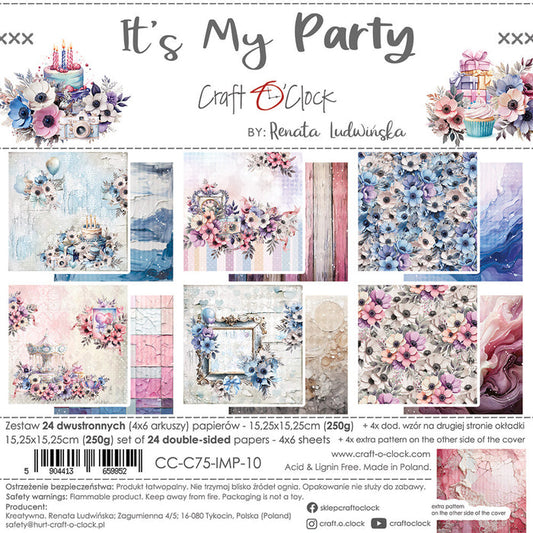 Craft O'Clock - 6X6 Paper Pad - It's My Party. Available at Embellish Away located in Bowmanville Ontario Canada.