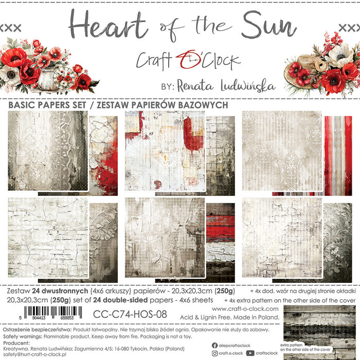 Craft O'Clock - 8X8 Basics Paper Pad - Heart of the Sun. Available at Embellish Away located in Bowmanville Ontario Canada.