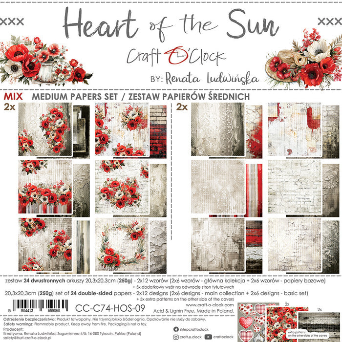 Craft O'Clock - 8X8 Mix Paper Pad - Heart of the Sun. Available at Embellish Away located in Bowmanville Ontario Canada.