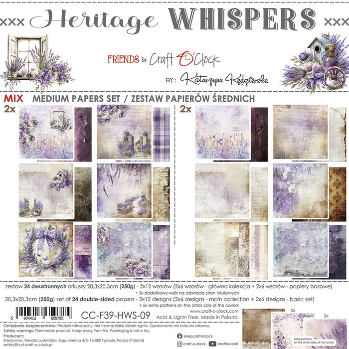 Craft O'Clock - 8X8 Mix Paper Pad - Heritage Whispers. Available at Embellish Away located in Bowmanville Ontario Canada.