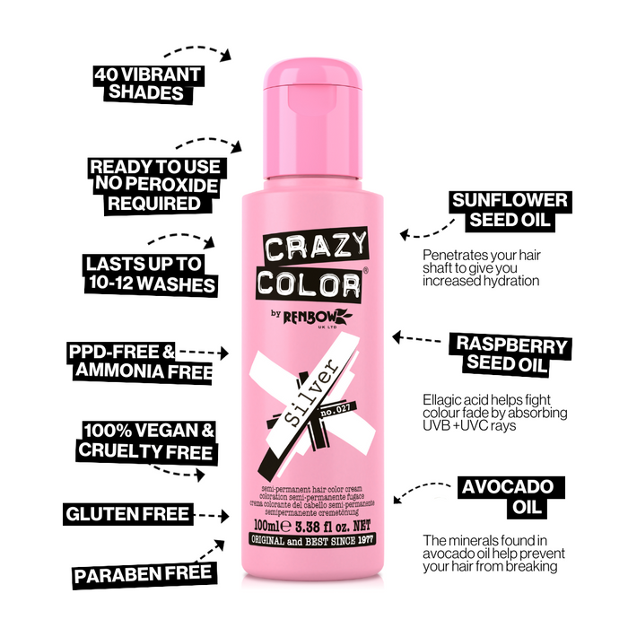 Crazy Color Hair Colour Creme 100ml - 027 Silver