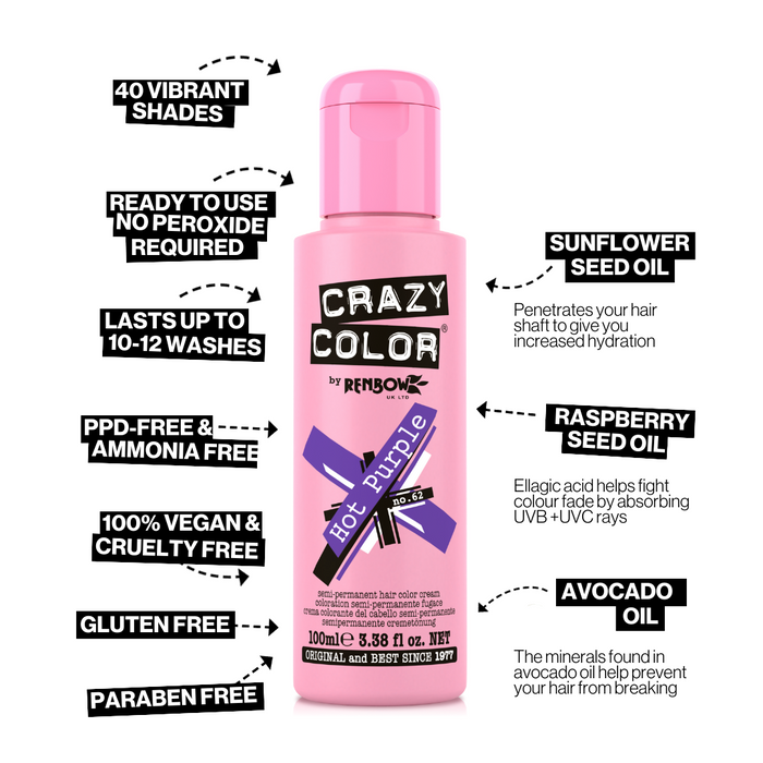 Crazy Color Hair Colour Creme 100ml - Hot Purple