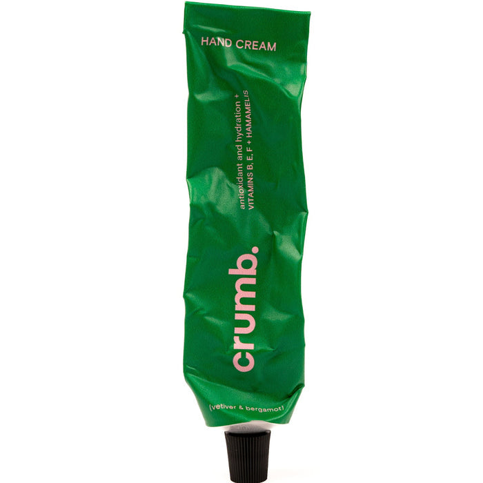 Crumb green tube of hand cream vetiver & bergamot on a white background