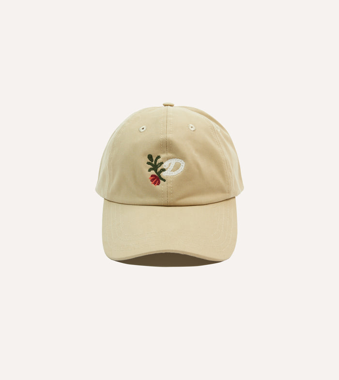 'D' Flower Emblem Cotton Twill Baseball Cap