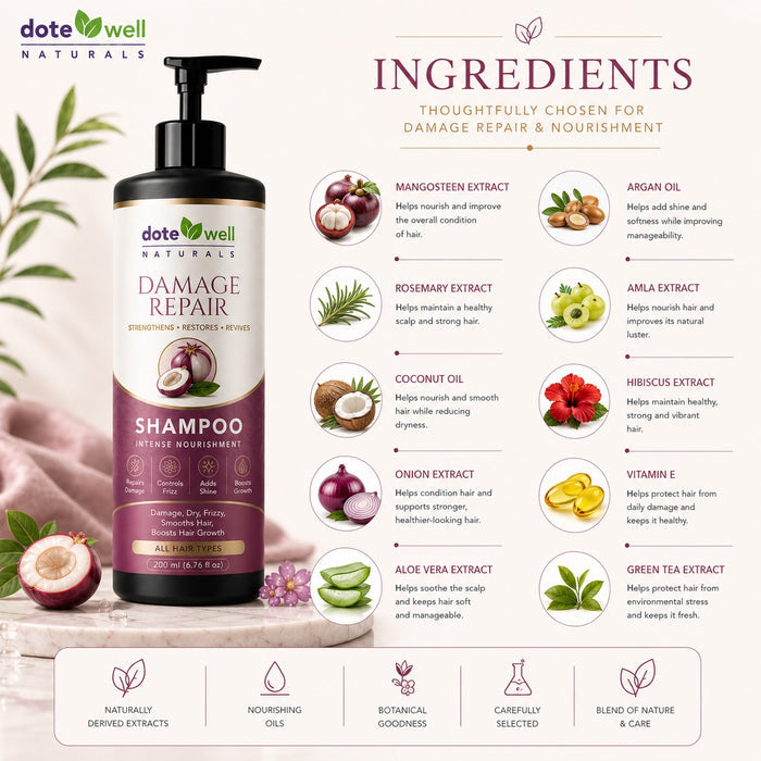 Damage Repair Shampoo for Hair Strengthening & Frizz Control | Deep Nourishment for Dry & Damaged Hair | 200ml