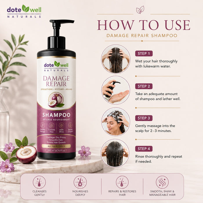Damage Repair Shampoo for Hair Strengthening & Frizz Control | Deep Nourishment for Dry & Damaged Hair | 200ml