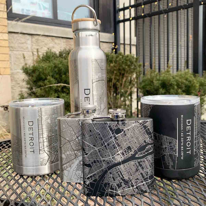 Detroit City Map Hip Flask - City Bird