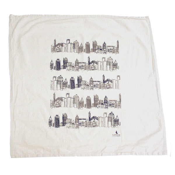 Detroit Landmarks Tea Towel: Black/Gray - City Bird