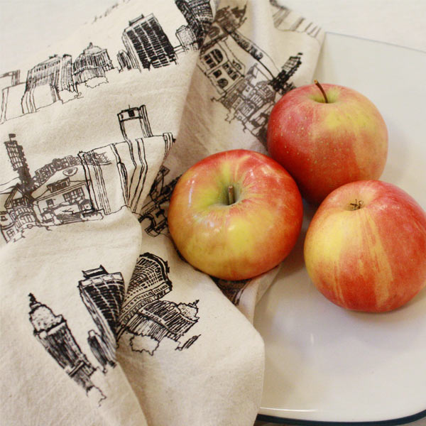 Detroit Landmarks Tea Towel: Black/Gray - City Bird