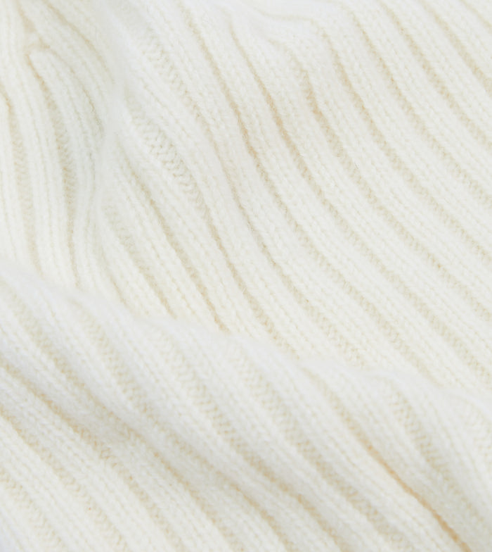 Ecru Lambswool Ribbed Knit Cap