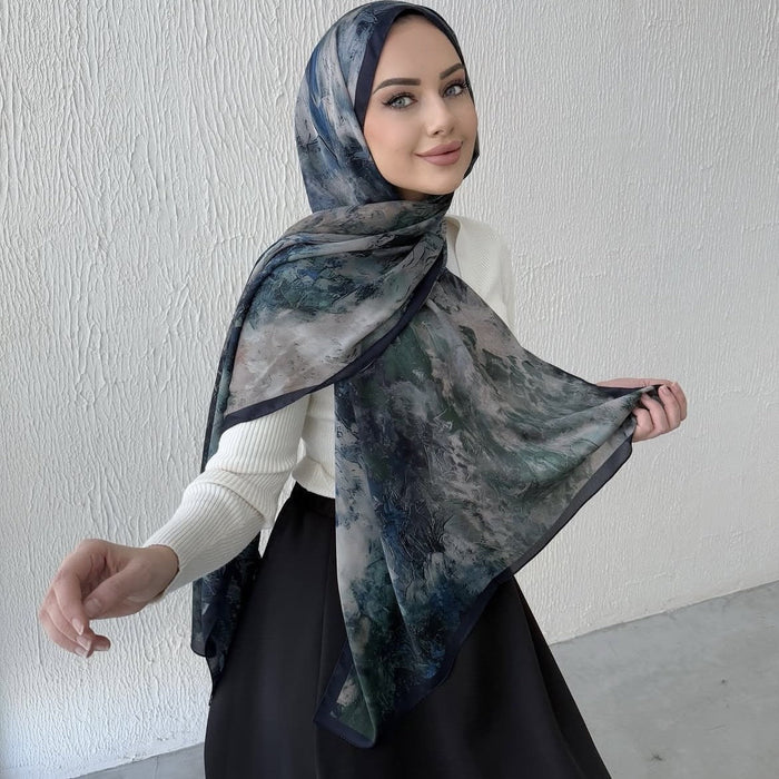Elegant Printed Chiffon Bohemian Style Hijab Scarf Breathable Sun Protection
