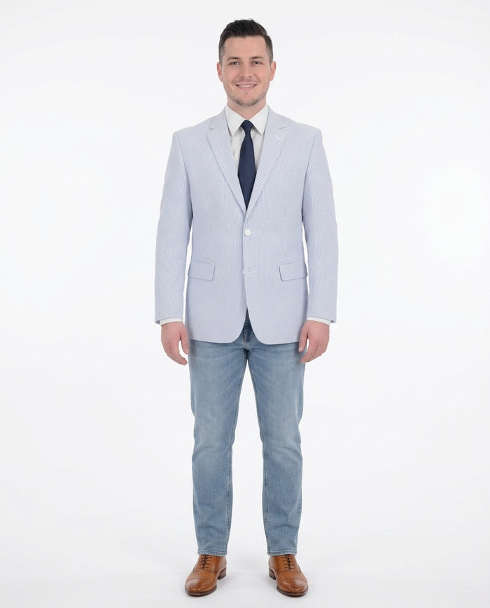 Emigre Classic Fit Blue Seersucker Blazer - The Suit Depot