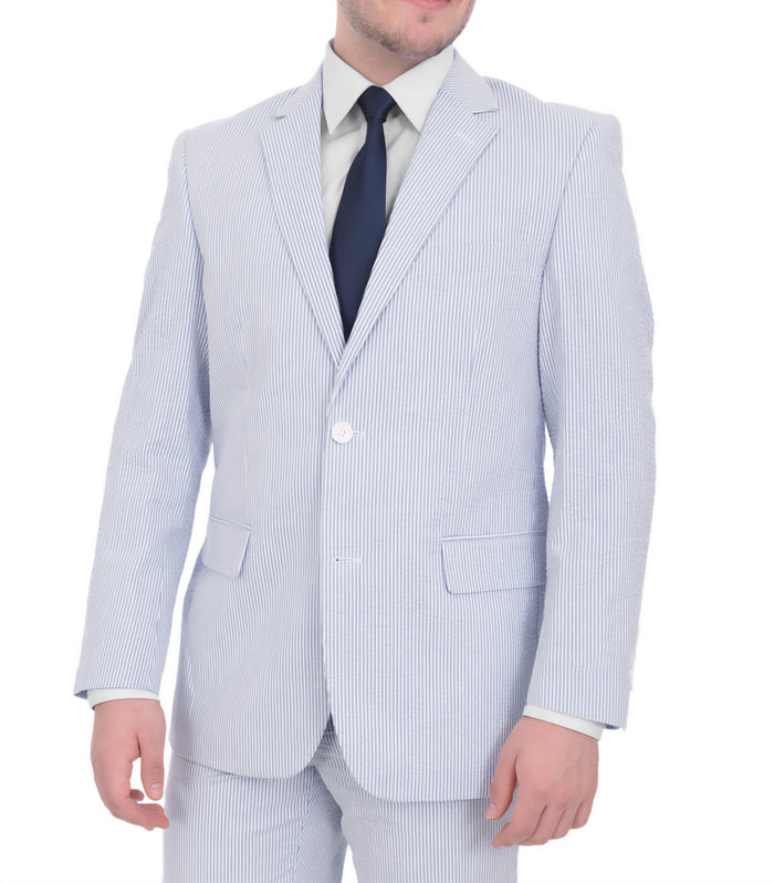 Emigre Classic Fit Blue Seersucker Blazer - The Suit Depot