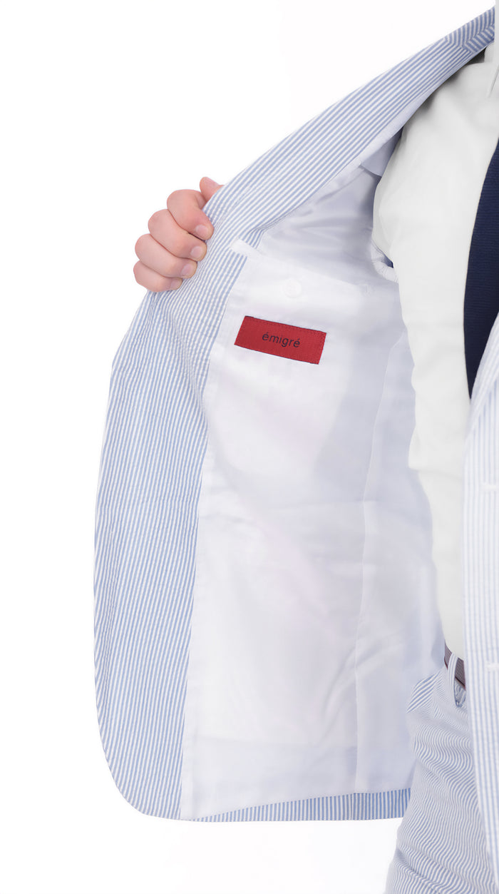 Emigre Classic Fit Blue Seersucker Blazer - The Suit Depot