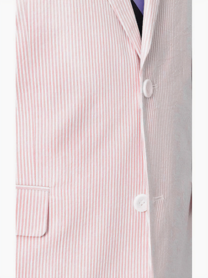 Emigre Classic Fit Pink Striped Two Button Cotton Seersucker Blazer Sportcoat