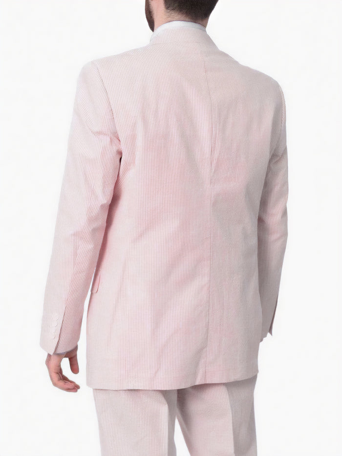 Emigre Classic Fit Pink Striped Two Button Cotton Seersucker Blazer Sportcoat