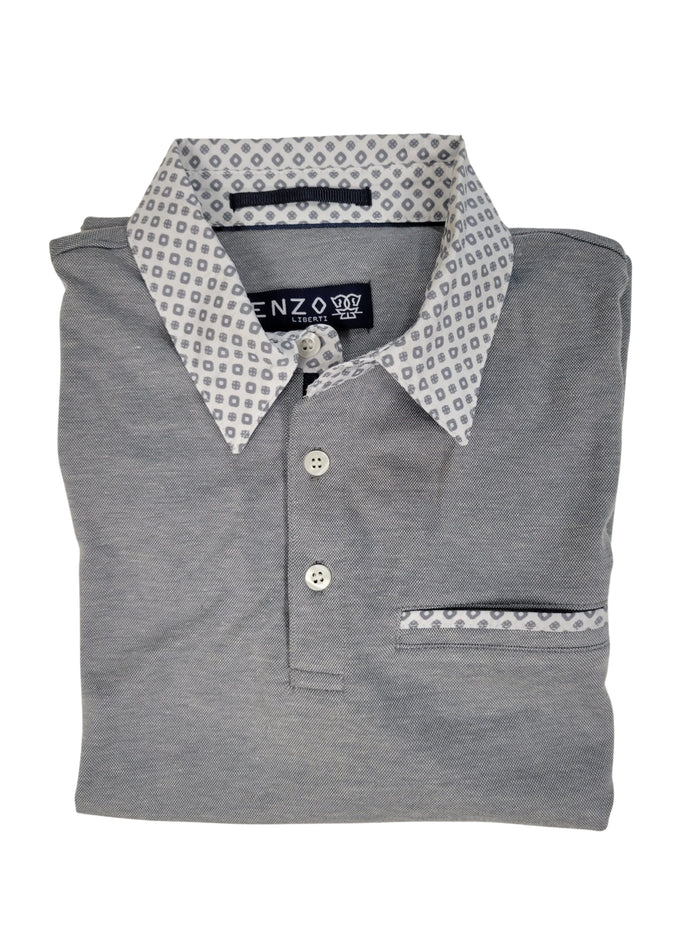Enzo Liberti Mens Solid Gray 100% Cotton Short Sleeve Polo Shirt - The Suit Depot