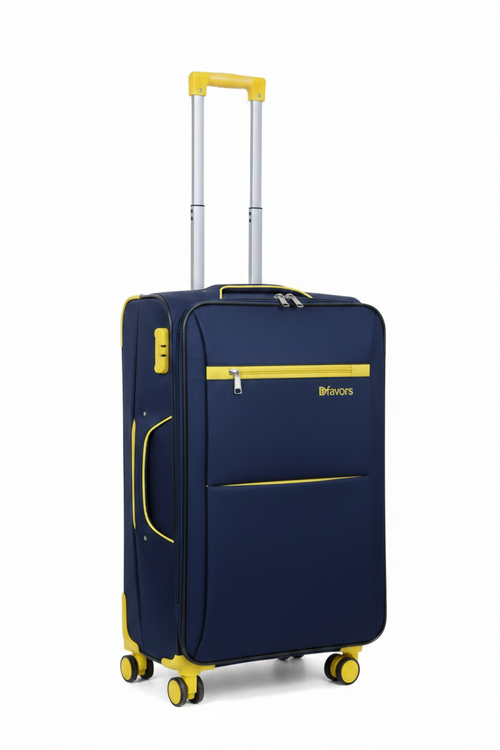 Extra Large (XL) – Dfavors Navy Blue Soft-Shell Trolley Suitcase –  Yellow Accents