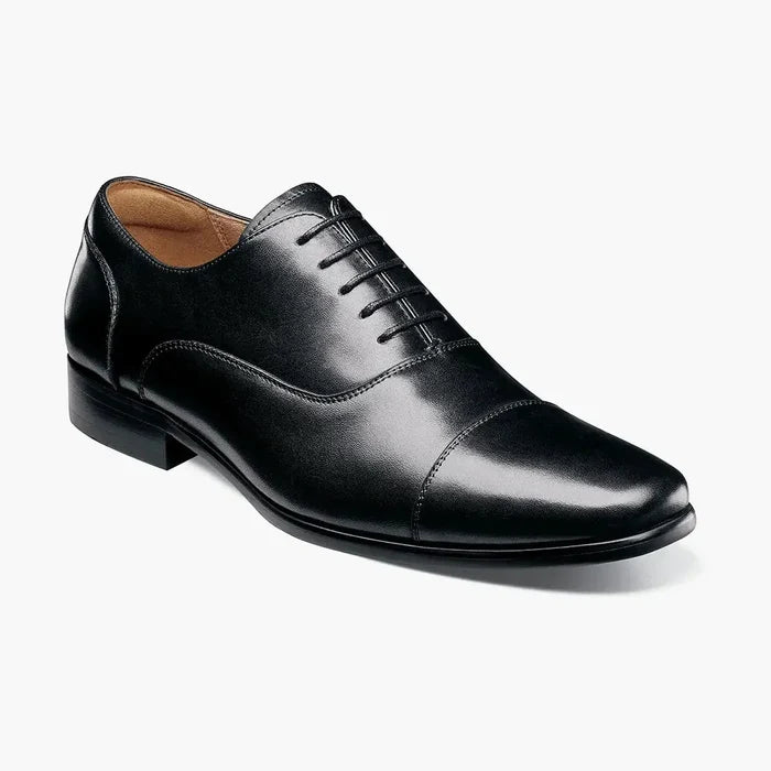 Florsheim Mens Postino Solid Black Oxford Cap Toe Leather Dress Shoes - The Suit Depot
