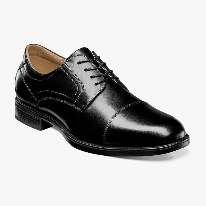 Florsheim Mens Solid Black Midtown Cap Toe Oxford Leather Dress Shoes - The Suit Depot
