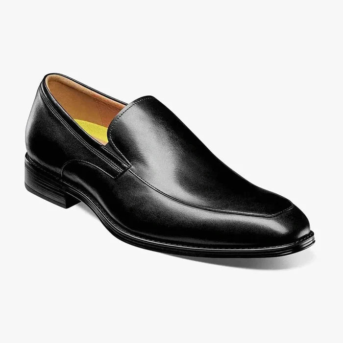 Florshiem Mens Amelio Black Moc Toe Slip On Leather Dress Shoes - The Suit Depot