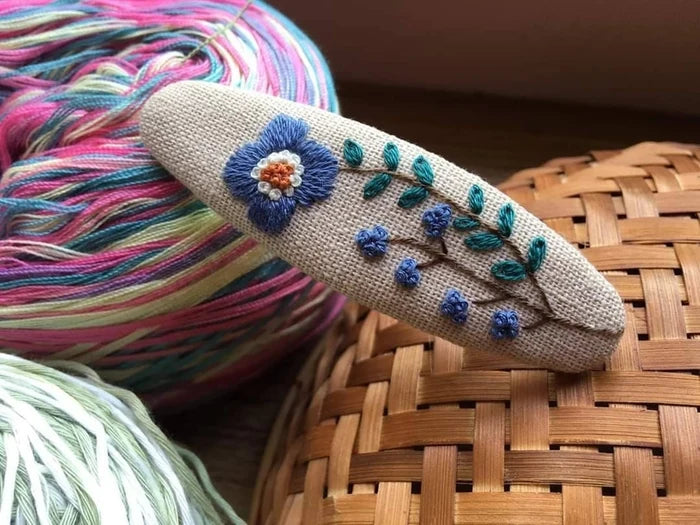 Flower Garden Embroidered Hair Barrette, Collection Grace