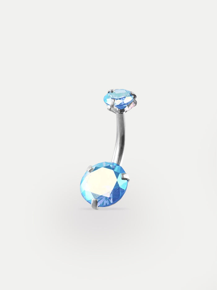 Gem Double Prong Set Navel Barbell 14G | Blue-Image 1