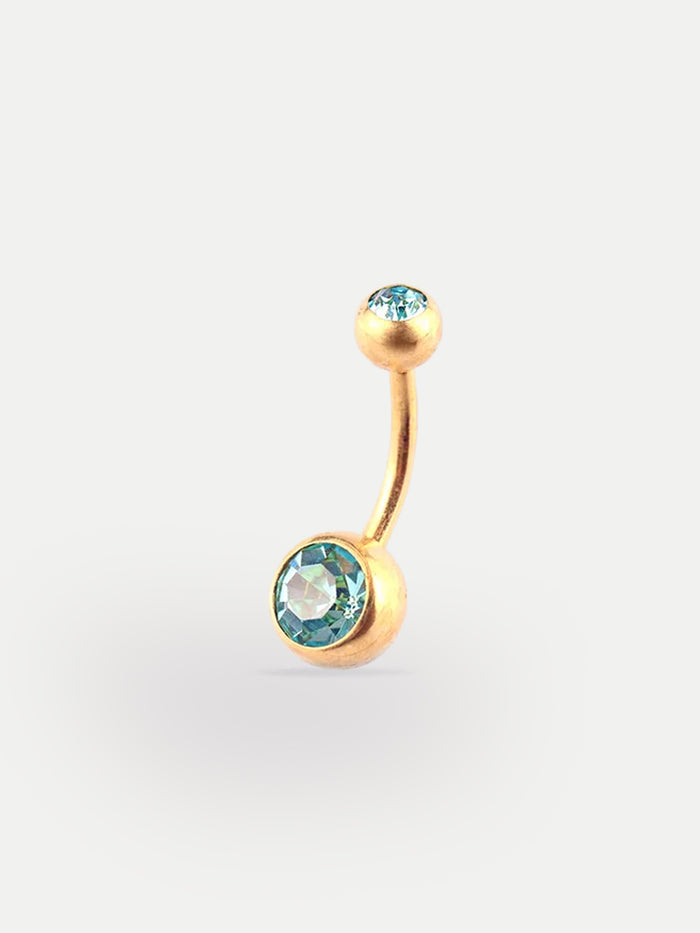 Gem Gold Navel Barbell 14G | Aqua-Image 1