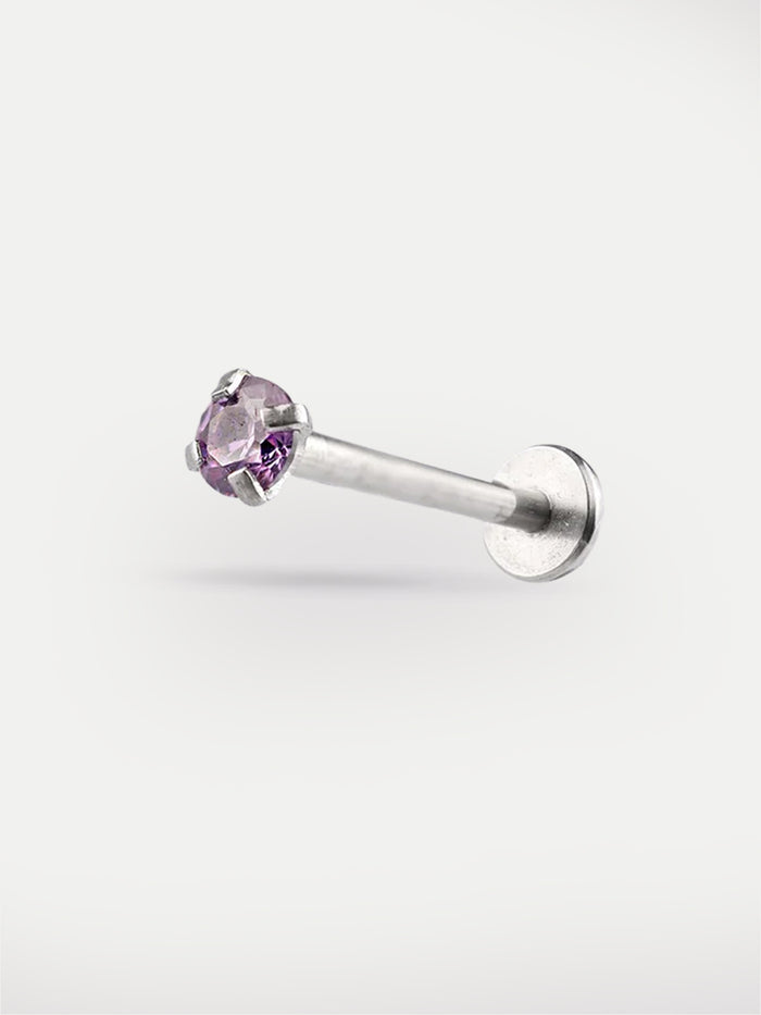 Gem Prong Set Flatback Barbell 16G | Amethyst-Image 1