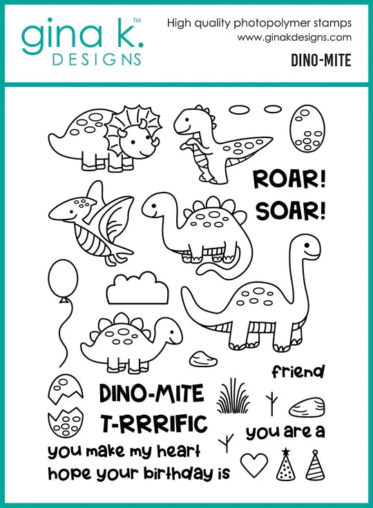 Gina K. Designs - Stamp & Die Set - Dino-mite. Set by Beth Silika. At Embellish Away in Bowmanville Ontario Canada.