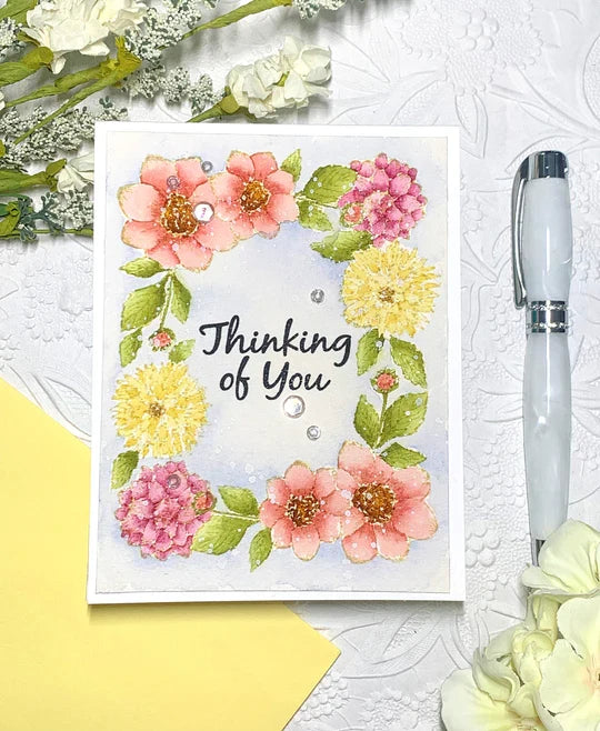 Gina K. Designs - Stamp & Die Set - Flowering Frame. Set by Melanie Muenchinger. At Embellish Away in Bowmanville Ontario Canada. Example by Gina K. Designs.