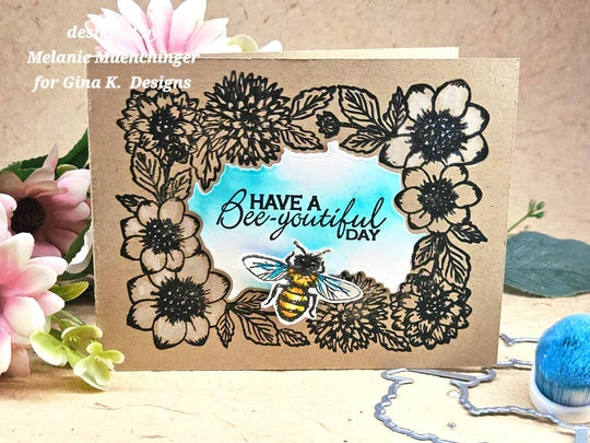 Gina K. Designs - Stamp & Die Set - Flowering Frame. Set by Melanie Muenchinger. At Embellish Away in Bowmanville Ontario Canada. Example by  Melanie Muenchinger.
