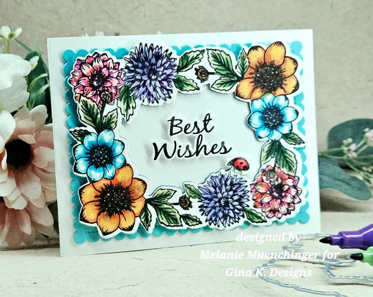 Gina K. Designs - Stamp & Die Set - Flowering Frame. Set by Melanie Muenchinger. At Embellish Away in Bowmanville Ontario Canada. Example by  Melanie Muenchinger.